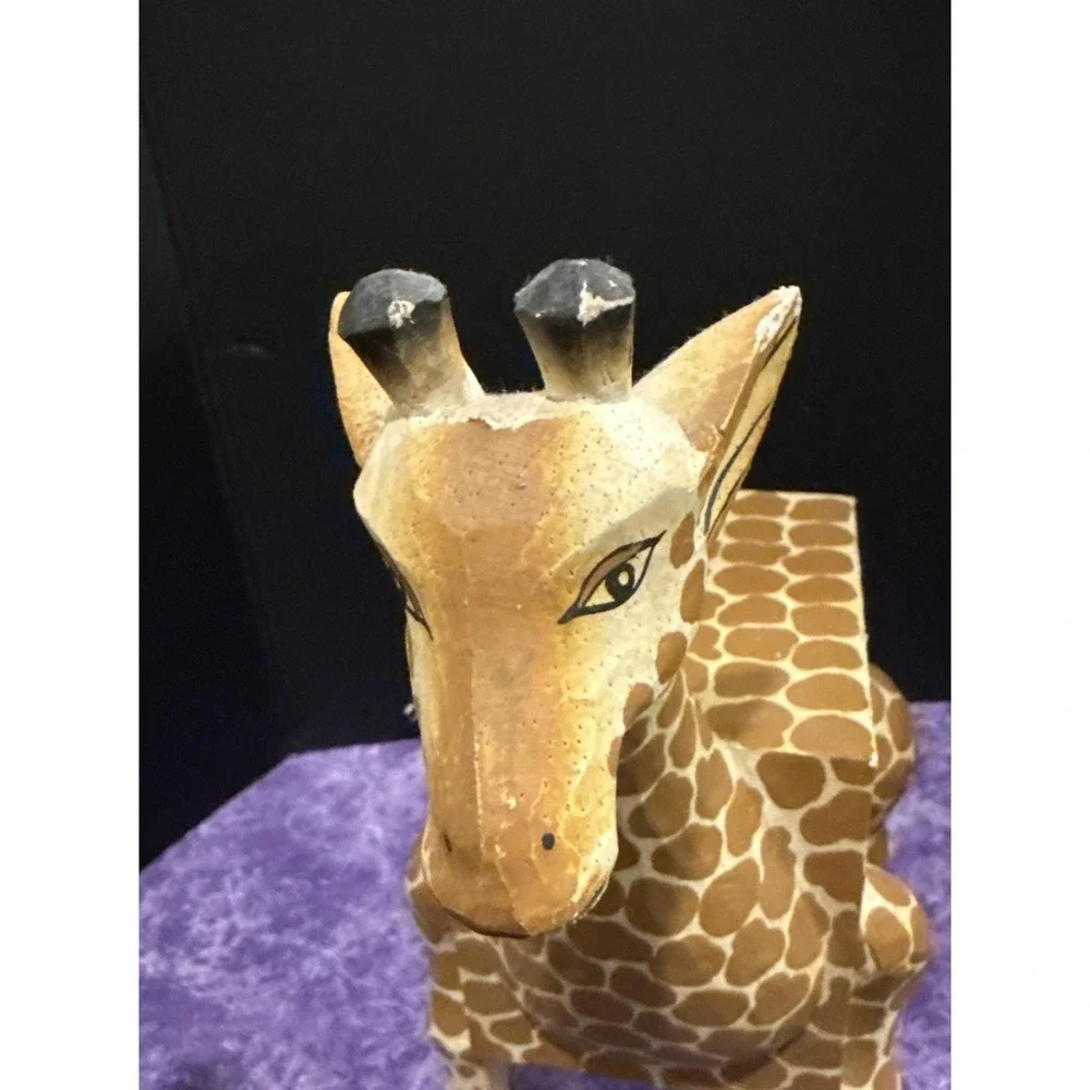 Vintage Square Shape Giraffe Wood Coin Money Bank Hand Carved 9 Inch‎ READ